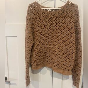 Artelier Nicole miller Women's L Brown open Knit Sweater fishnet